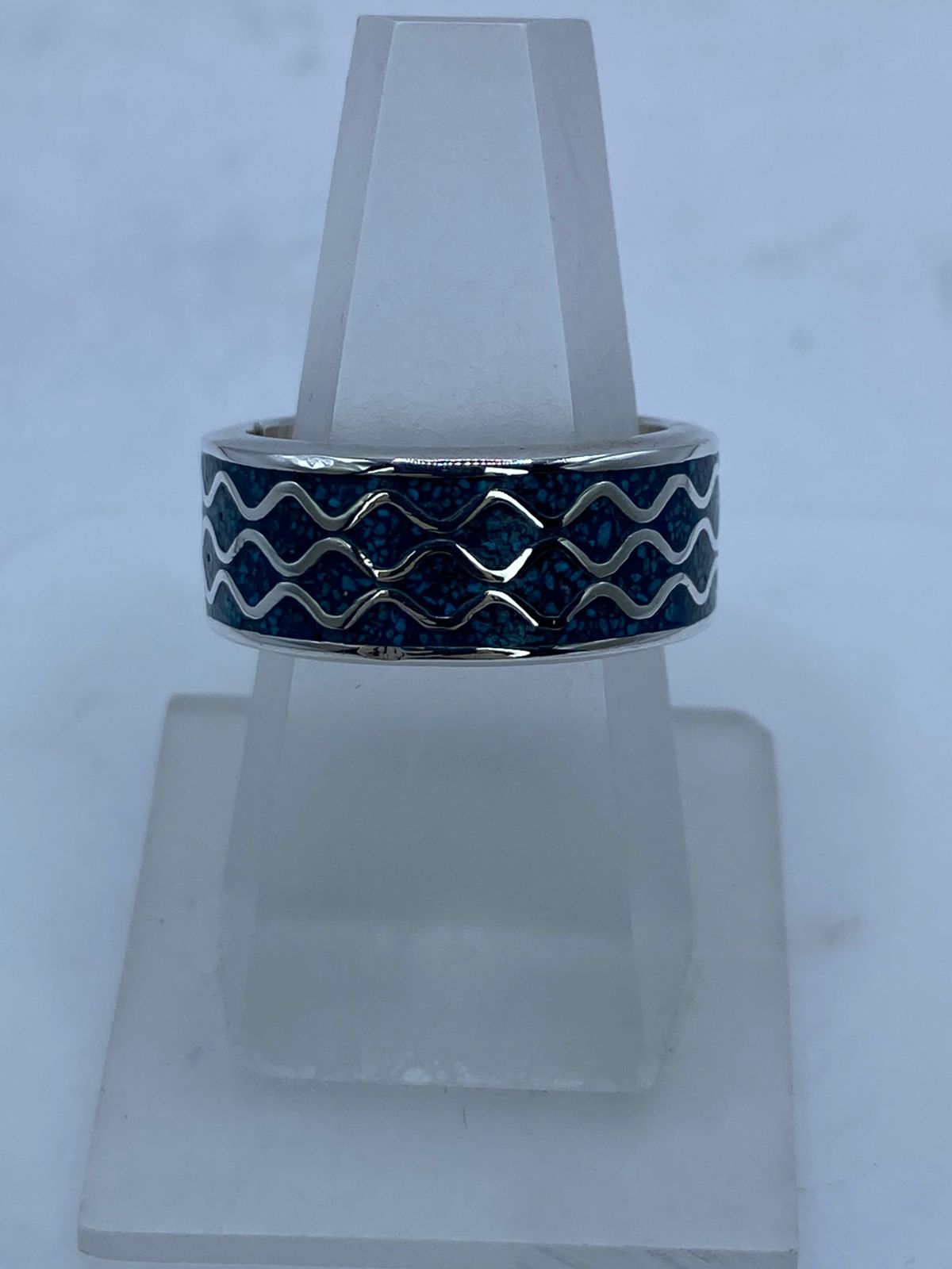 Anillo Banda Oceánica en Plata .925 con Turquesa Natural, vista lateral
