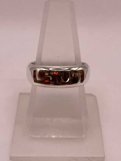 Anillo de Banda en Plata Ley 950 con Ópalo de Fuego, vista frontal