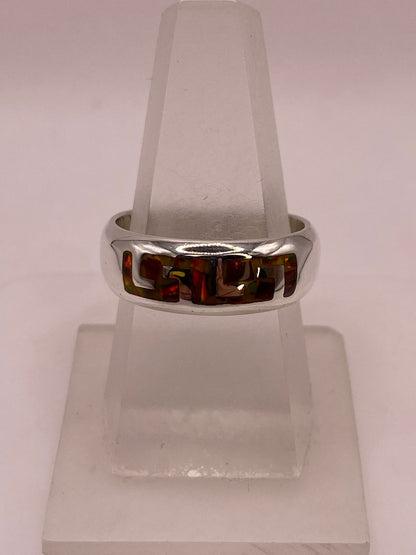 Anillo de Banda en Plata Ley 950 con Ópalo de Fuego — ángulo diagonal