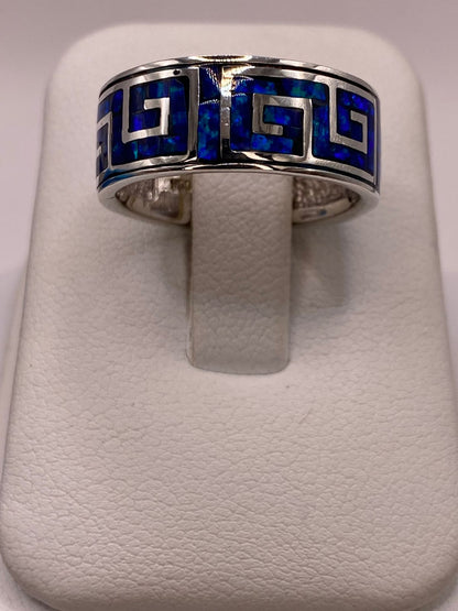 Anillo Banda Plata Ley 950 con Ópalo de Fuego Azul‑verde Diseño Geométrico, vista superior