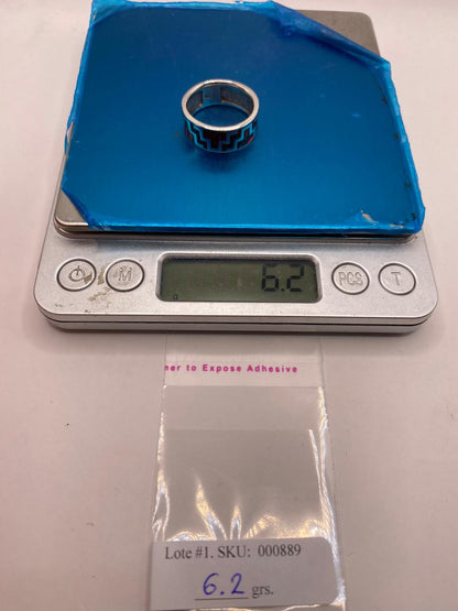 Anillo Banda en Plata Ley 950 con Ópalo de Fuego en Diseño Geométrico, peso en gramos (báscula)