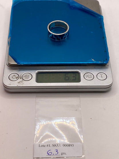 Anillo Banda con Incrustación Geométrica de Ópalo de Fuego Azul‑verde Plata Ley 950, peso en gramos (báscula)