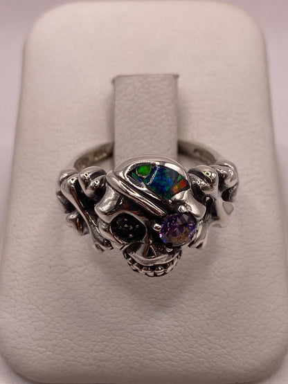 Anillo de Calavera con Ópalo de Fuego y Zirconia en Plata .950, vista superior