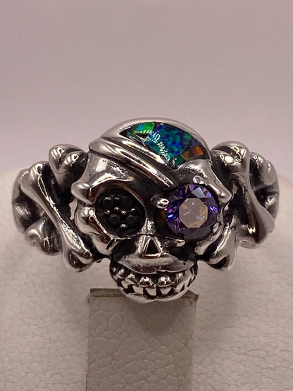 Anillo de Calavera con Ópalo de Fuego y Zirconia en Plata .950, vista posterior