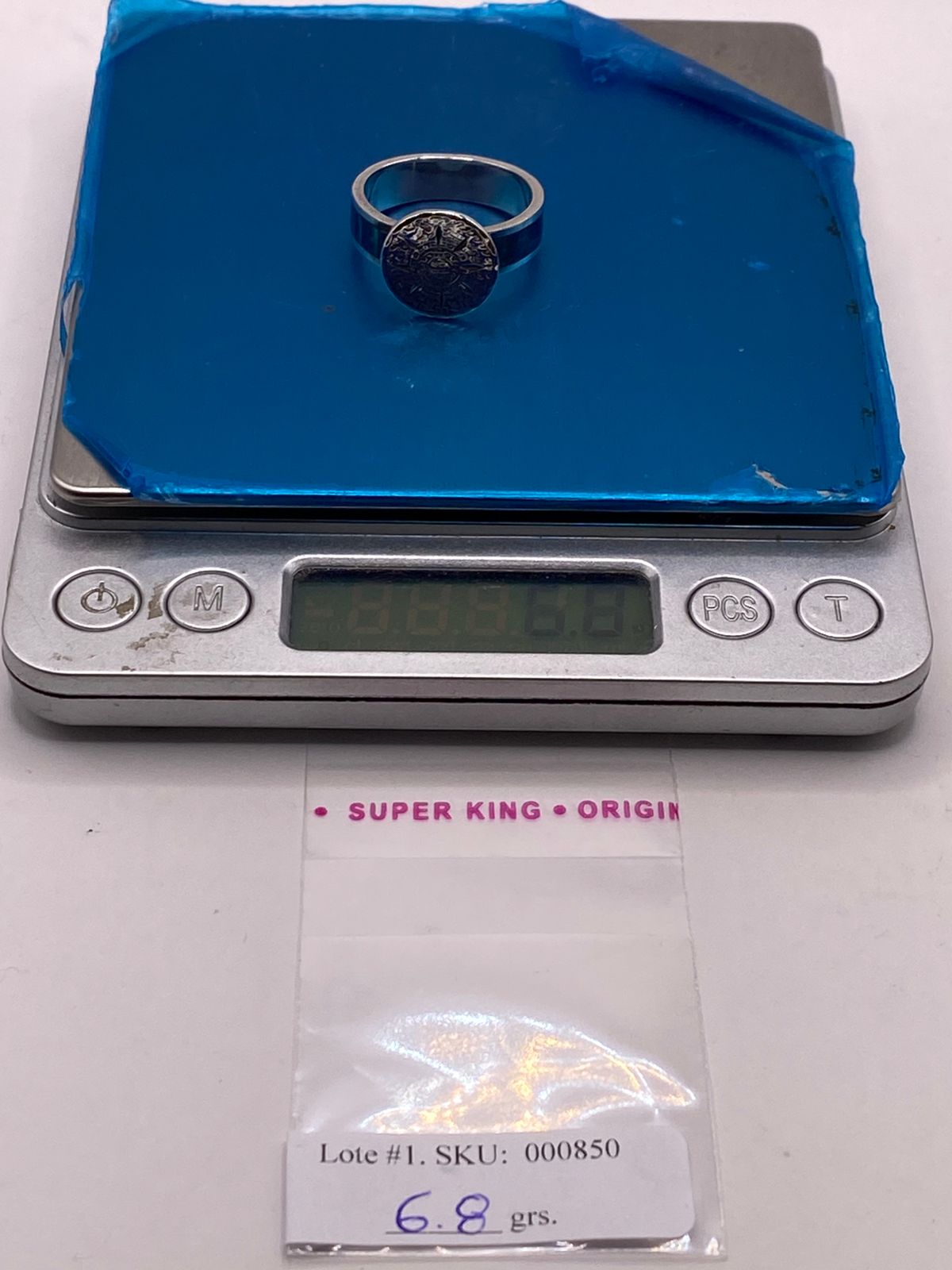 Anillo Calendario Azteca con Ópalo de Fuego en Plata Ley 950, peso en gramos (báscula)