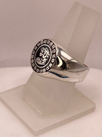 Anillo Calendario Azteca en Plata .925, sello de autenticidad Plata Ley .925