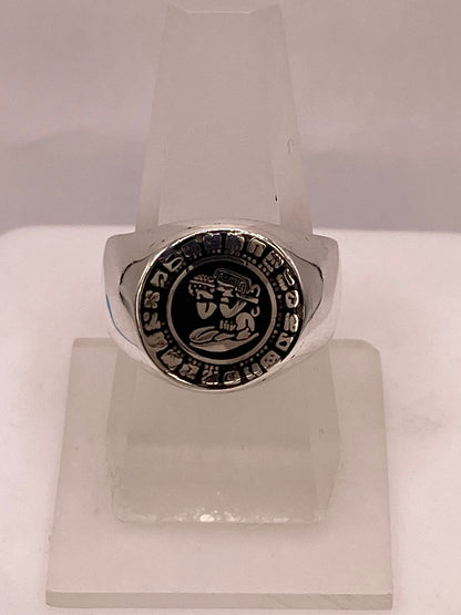 Anillo Calendario Azteca en Plata .925, sello de autenticidad Plata Ley .925