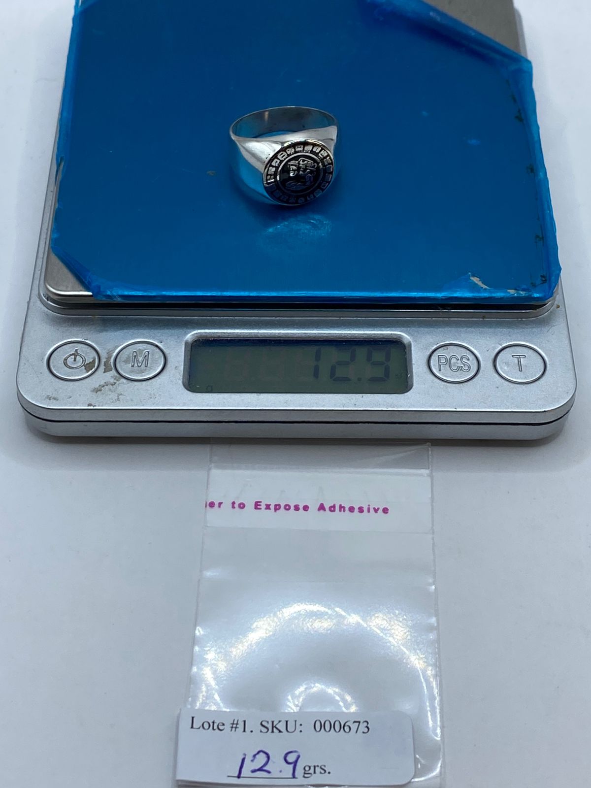 Anillo Calendario Azteca de Plata .925, peso en gramos (báscula)