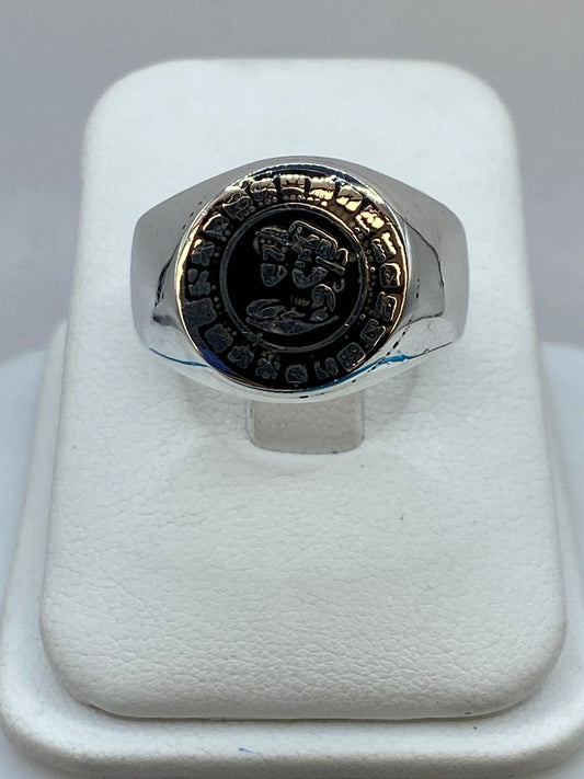 Anillo Calendario Azteca de Plata .925 — ángulo diagonal
