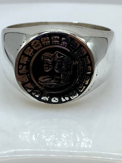 Anillo Calendario Azteca de Plata .925, vista lateral