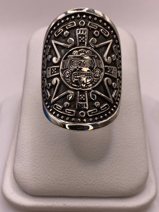 Anillo Calendario Azteca en Plata .925, vista frontal