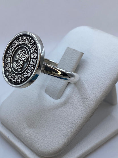Anillo Calendario Maya en Plata .925, sello de autenticidad Plata Ley .925