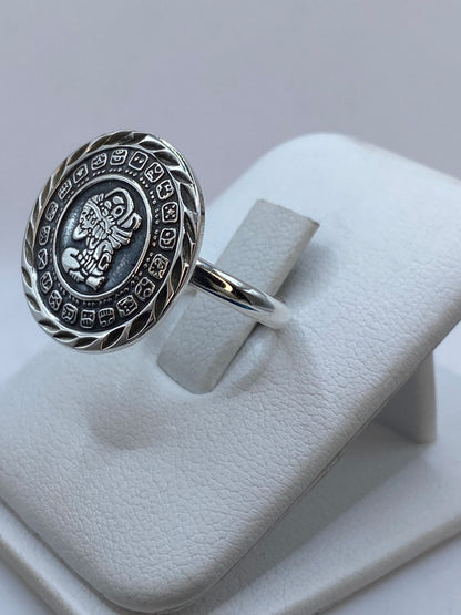 Anillo Calendario Maya Ajustable en Plata .925, vista frontal