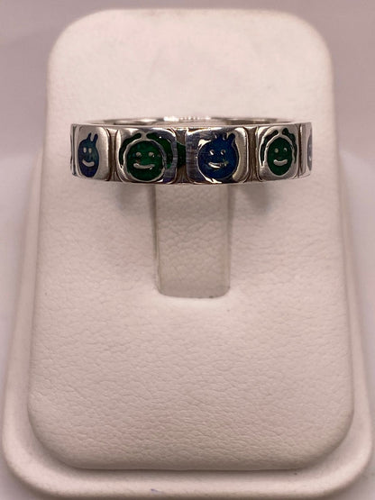 Anillo Caritas Divertidas de Plata .925 con Incrustaciones, vista de detalle