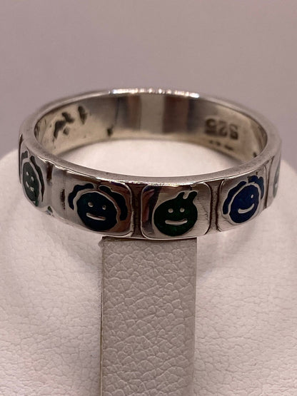 Anillo Caritas Divertidas de Plata .925 con Incrustaciones, sello de autenticidad Plata Ley .925