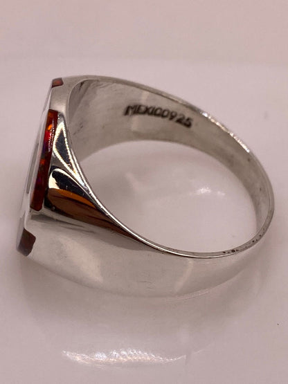 Anillo Circular con Ópalo de Fuego Multicolor en Plata .925, sello de autenticidad Plata Ley .925