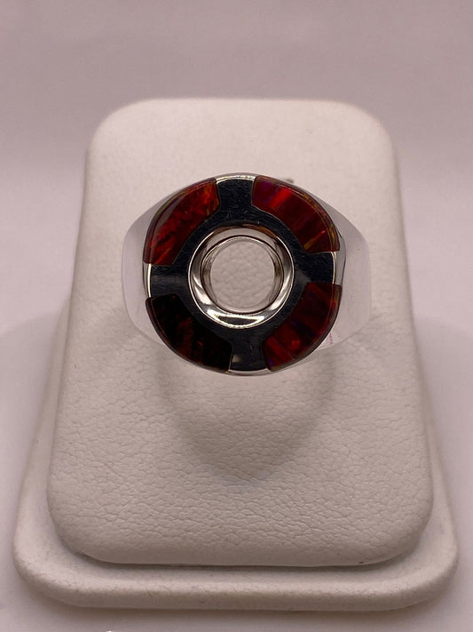 Anillo Circular con Ópalo de Fuego Multicolor en Plata .925, vista frontal