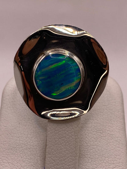 Anillo Contemporáneo Ajustable con Ópalo de Fuego en Plata .925, vista superior