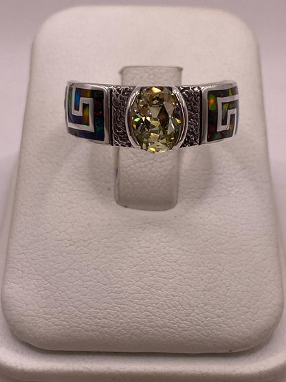 Anillo Contemporáneo Asimétrico con Ópalo de Fuego y Zirconia en Plata .950, vista frontal