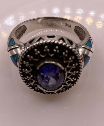 Anillo Contemporáneo con Marquesita, Ópalo de Fuego y Zirconia en Plata .950, vista frontal