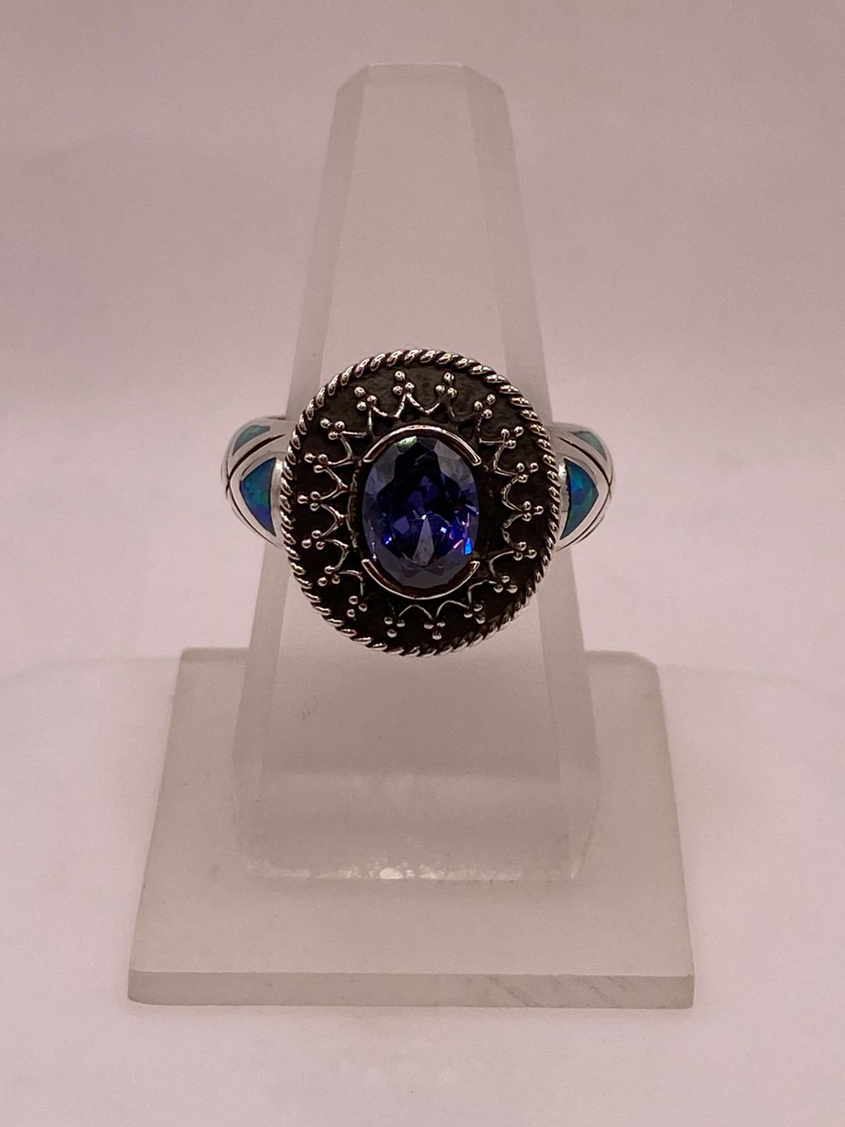 Anillo Contemporáneo con Marquesita, Ópalo de Fuego y Zirconia en Plata .950, vista superior