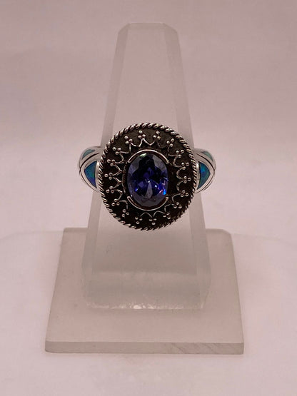 Anillo Contemporáneo con Marquesita, Ópalo de Fuego y Zirconia en Plata .950, vista superior
