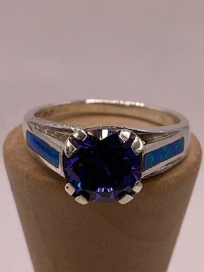 Anillo Contemporáneo con Ópalo de Fuego y Zirconia Azul en Plata .950, vista superior