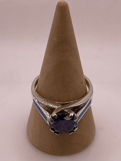 Anillo Contemporáneo con Ópalo de Fuego y Zirconia Azul en Plata .950, vista lateral