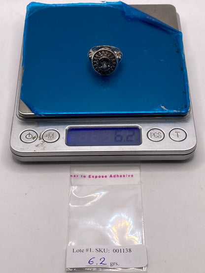 Anillo Contemporáneo Geométrico con Ópalo de Fuego, Zirconia y Marquesita en Plata .950, peso en gramos (báscula)