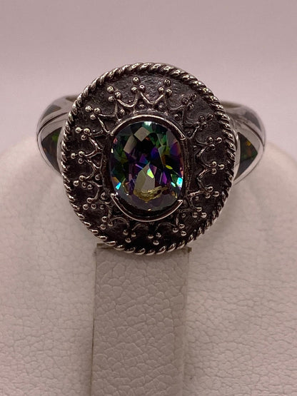 Anillo Contemporáneo Geométrico con Ópalo de Fuego, Zirconia y Marquesita en Plata .950, vista posterior