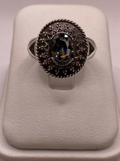 Anillo Contemporáneo Geométrico con Ópalo de Fuego, Zirconia y Marquesita en Plata .950, vista superior