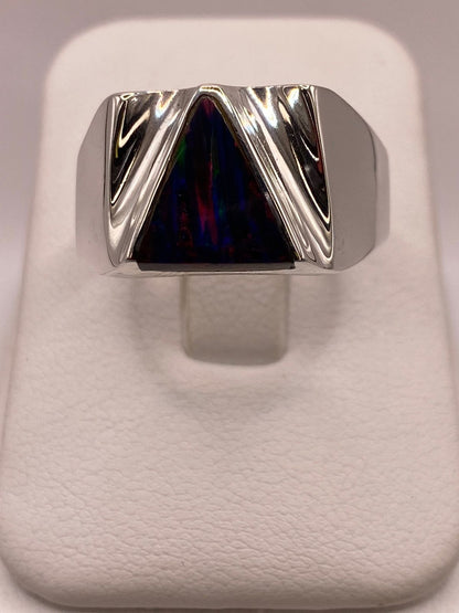 Anillo Contemporáneo en Plata Ley 950 con Ópalo de Fuego, vista frontal