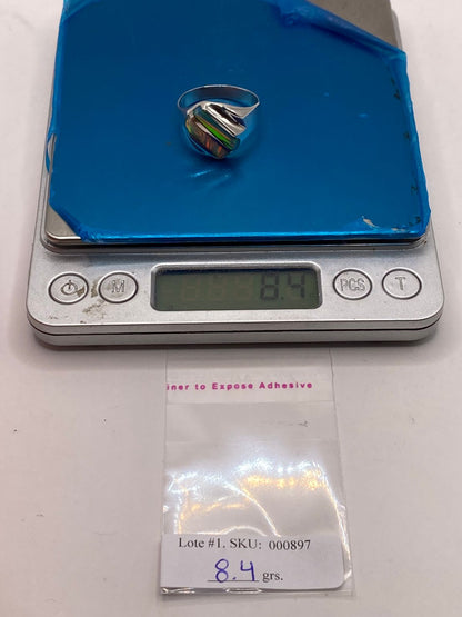 Anillo Contemporáneo en Plata Ley 950 con Ópalo de Fuego Multicolor, peso en gramos (báscula)