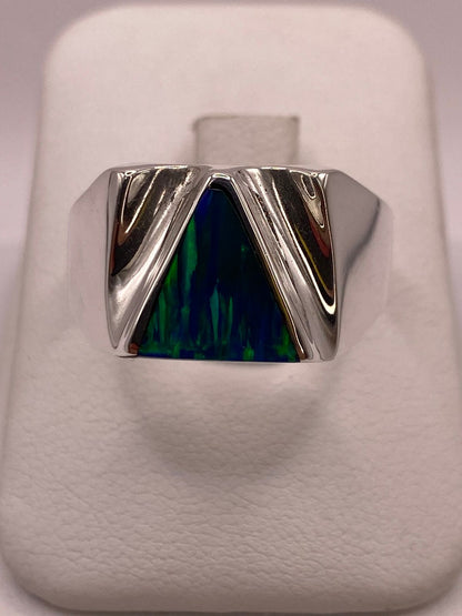 Anillo Contemporáneo Plata Ley 950 con Ópalo de Fuego, vista lateral