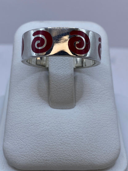 Anillo de Coral Rojo con Espirales en Plata .925 — vista lateral