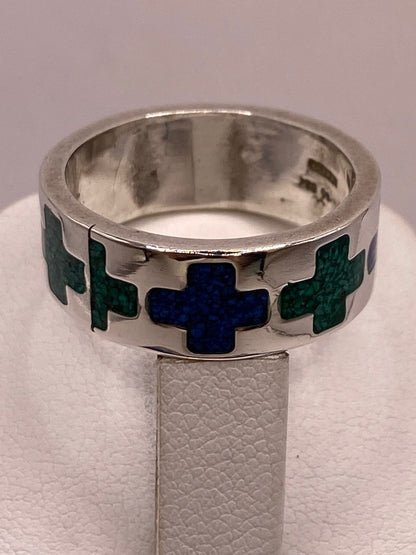 Anillo Cruz Geométrica de Plata .925 con Incrustaciones de Piedra, sello de autenticidad Plata Ley .925