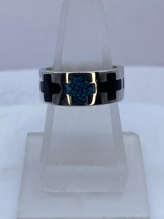 Anillo Cruz Geométrica de Plata .925 con Obsidiana Negra — vista lateral