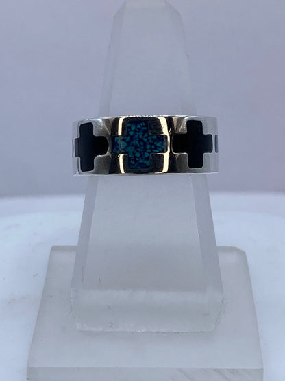 Anillo Cruz Geométrica de Plata .925 con Obsidiana Negra, vista frontal