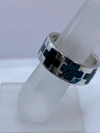 Anillo Cruz Geométrica de Plata .925 con Obsidiana Negra, vista lateral