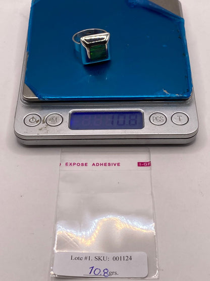 Anillo Cuadrado con Ópalo de Fuego Verde en Plata .925, peso en gramos (báscula)