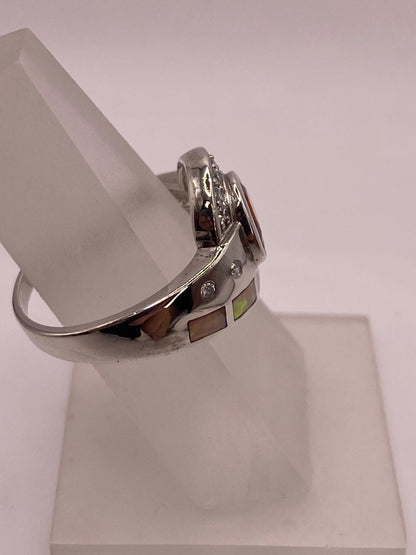 Anillo Diseño Curvo de Plata 925 con Ópalo de Fuego y Zirconia, vista de detalle