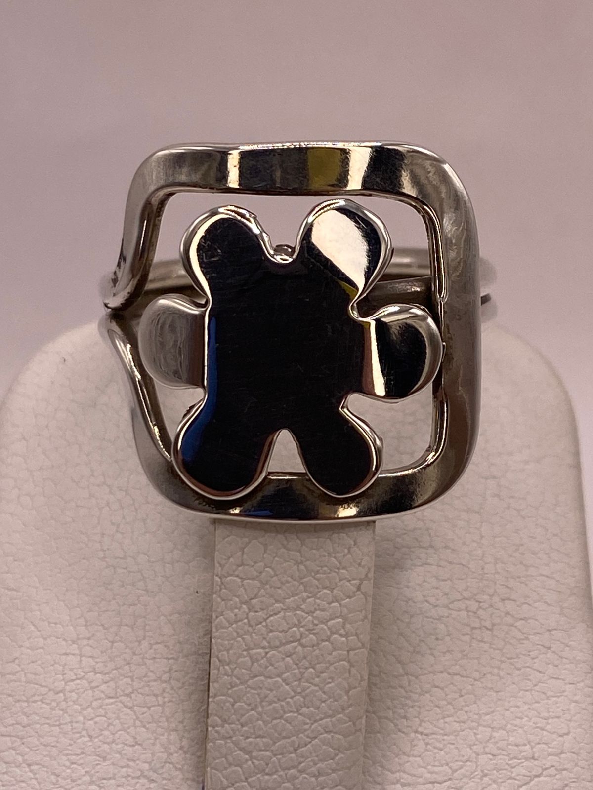 Anillo Diseño Orgánico en Marco Cuadrado Plata .925, sello de autenticidad Plata Ley .925