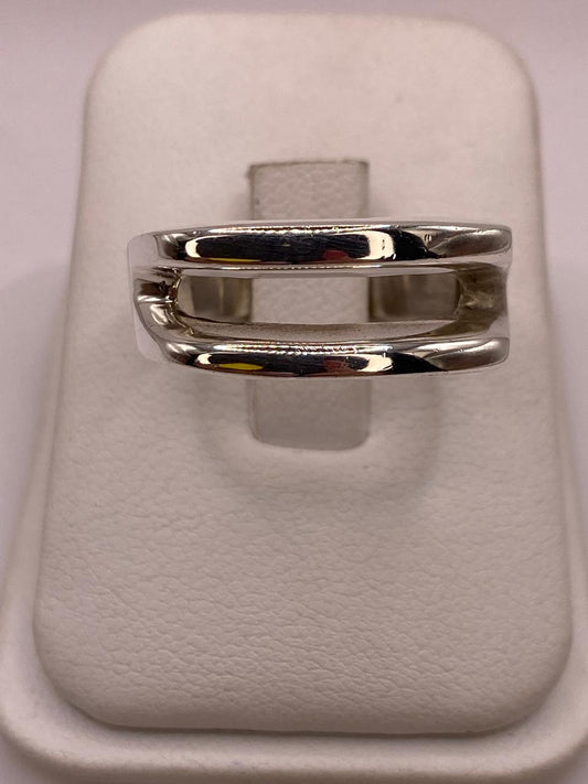 Anillo Doble Banda Abierta en Plata .925 — ángulo diagonal