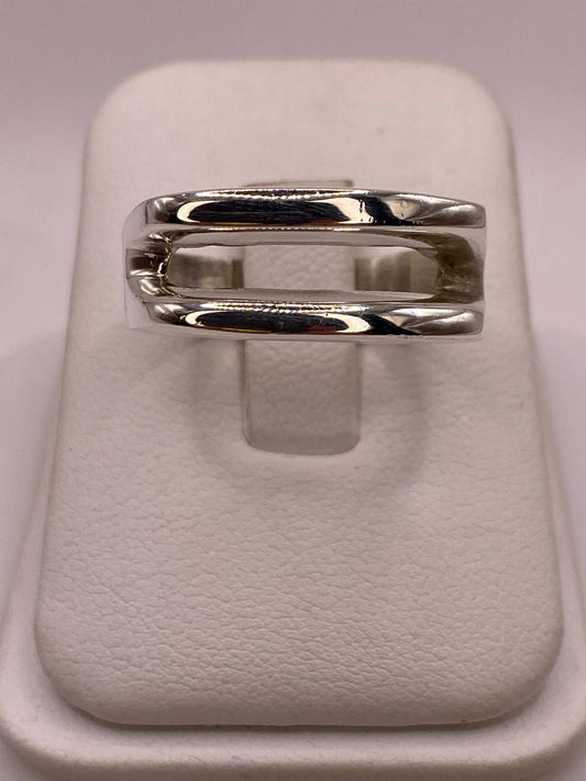 Anillo Doble Banda Abierta en Plata .925 — ángulo diagonal
