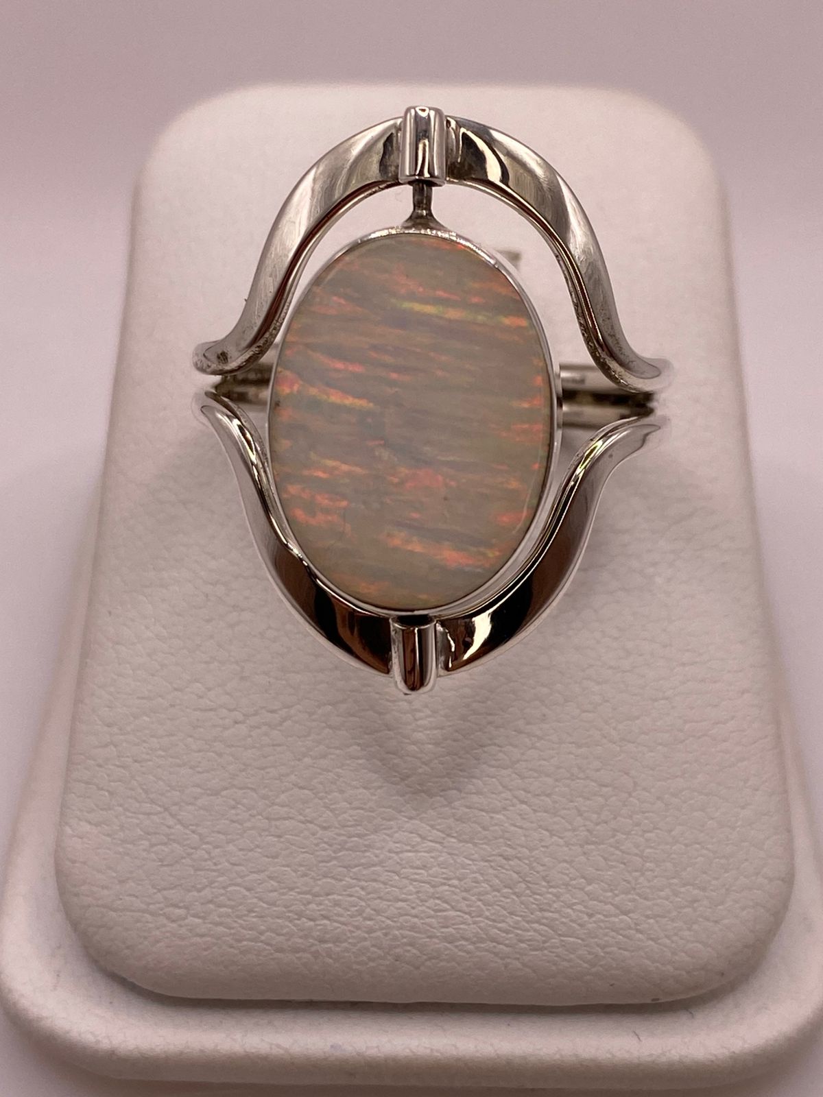 Anillo Doble Vista Giratorio con Ópalo de Fuego en Plata .925, vista frontal