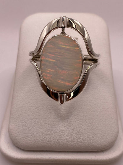Anillo Doble Vista Giratorio con Ópalo de Fuego en Plata .925, vista frontal
