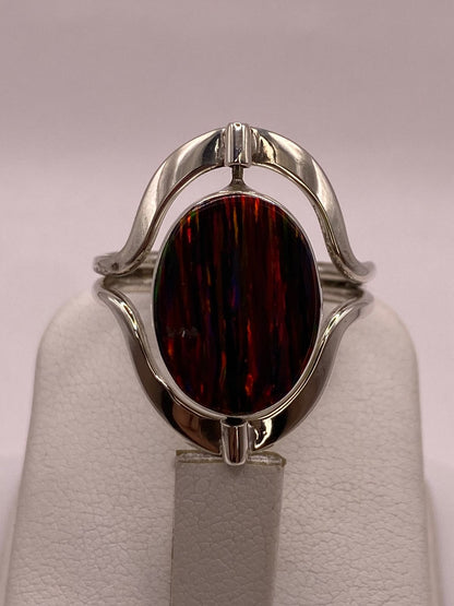 Anillo Doble Vista Giratorio con Ópalo de Fuego en Plata .925, vista lateral