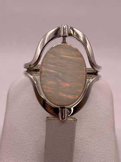 Anillo Doble Vista Giratorio con Ópalo de Fuego en Plata .925, sello de autenticidad Plata Ley .925