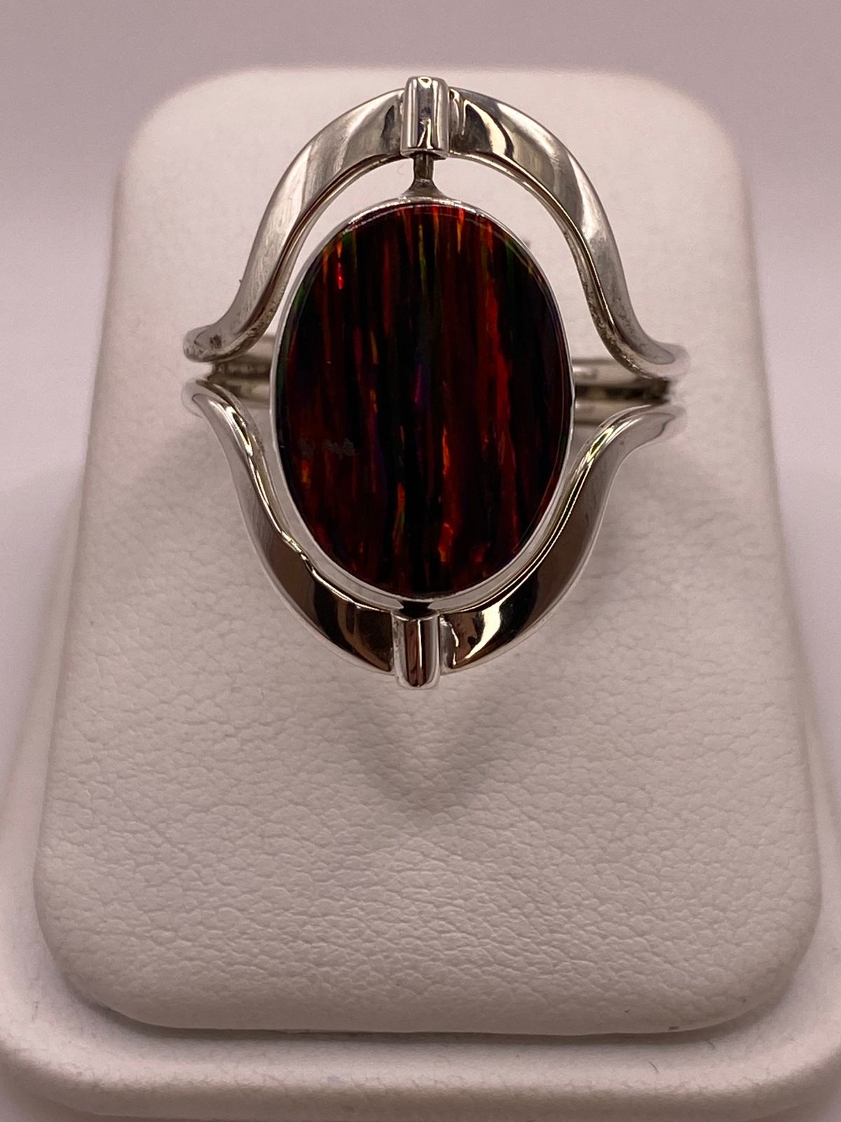 Anillo Doble Vista Giratorio con Ópalo de Fuego en Plata .925, vista lateral