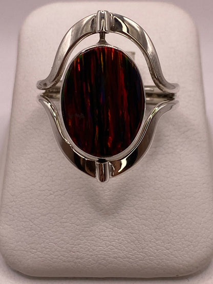 Anillo Doble Vista Giratorio con Ópalo de Fuego en Plata .925, vista de detalle